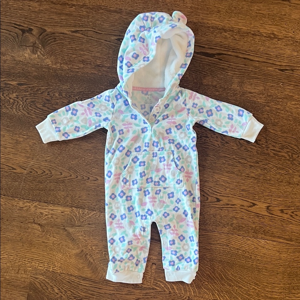 Carter’a Girls Fleece Floral Hooded Kids One Piece 6 Months